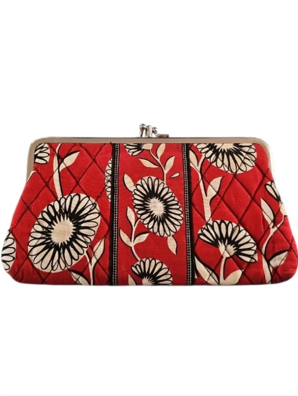 Vera Bradley Deco Daisy Double Kiss Lock Wallet Retired Floral Clutch Red White - Picture 2 of 14